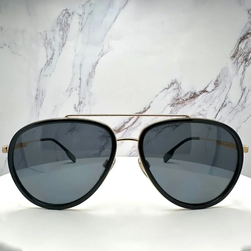 New Burberry Sunglasses Polarized Gold Black Check Arms Aviator Pilot Metal - Picture 3 of 16